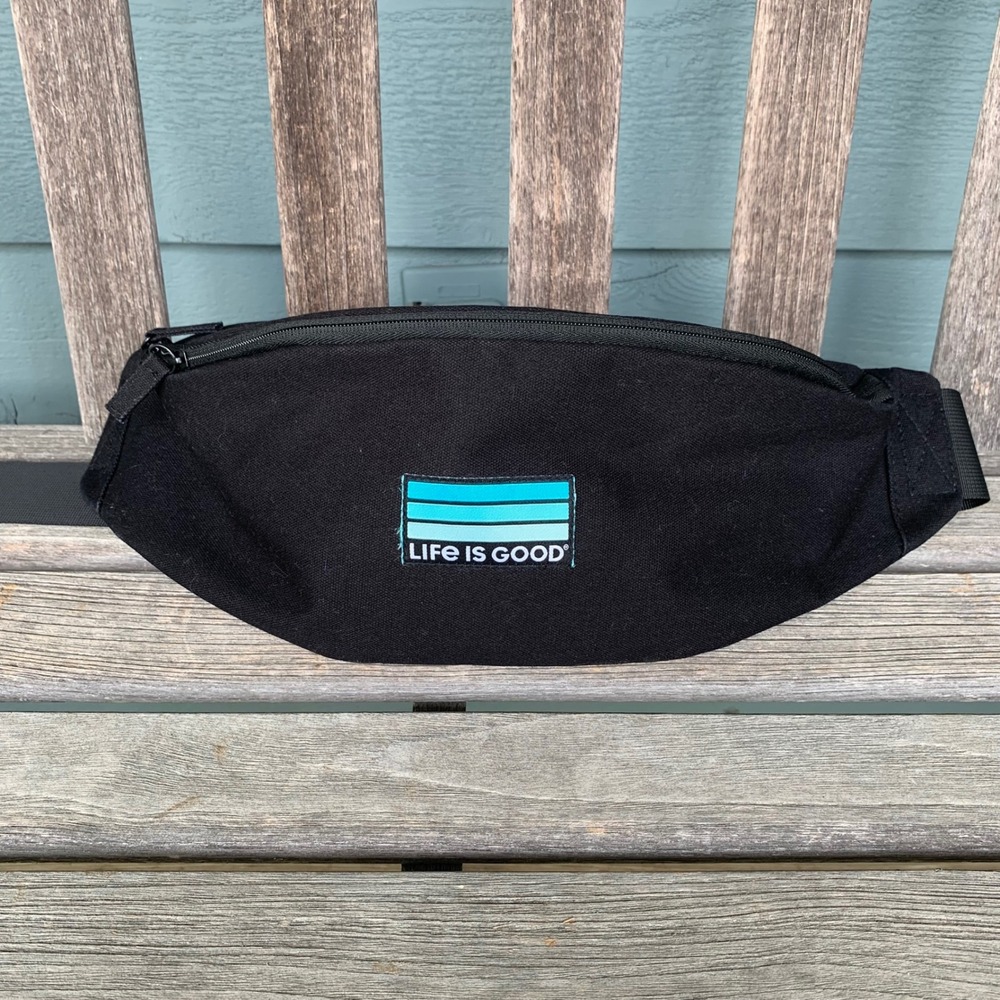 Life Is Good Black Canvas Waist Pack Fanny Pack Adjustable Strap Logo Bag Travel